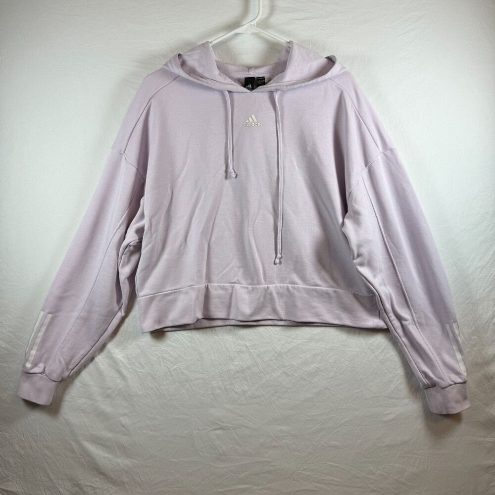Adidas Women's Lavender Cropped Hoodie Sweatshirt Size L